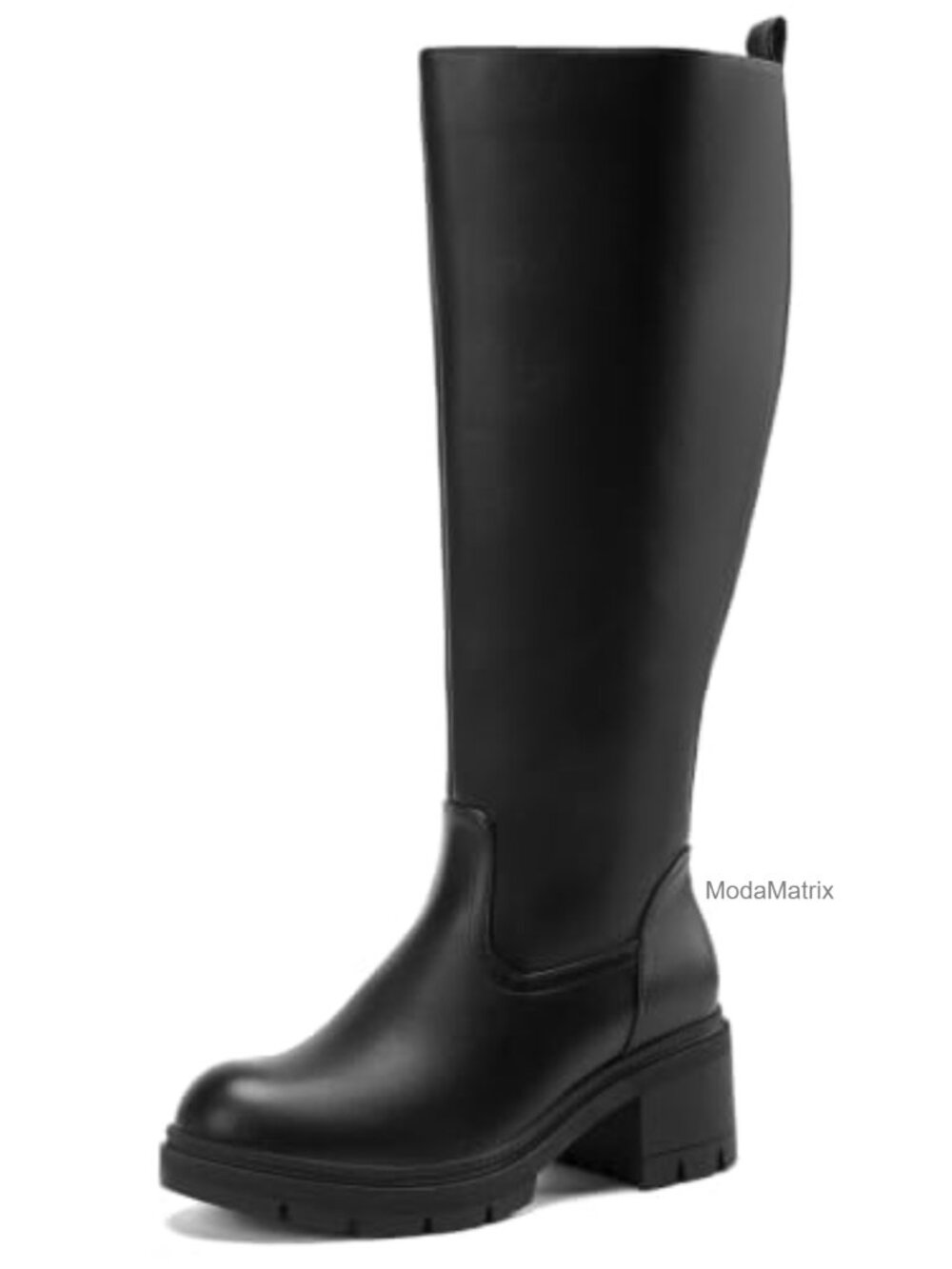 Wide Calf Knee High Platform Chunky Heel Boots Faux Leather Women's
